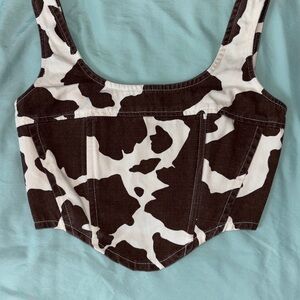 Brown and White Cow Print Women's Top